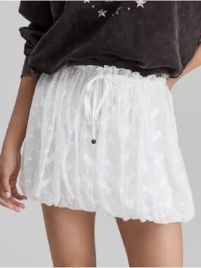 White Lace Drawcord Mini Skirt